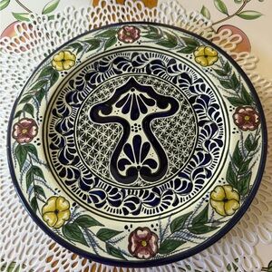 Handcrafted Signed Talavera Decorative Plate with Floral Design